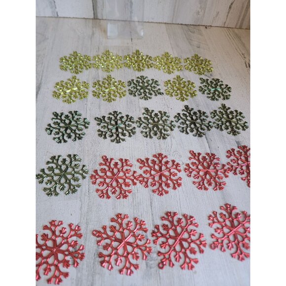 Red green snowflake ornament Xmas set decor metallic - Picture 8 of 8